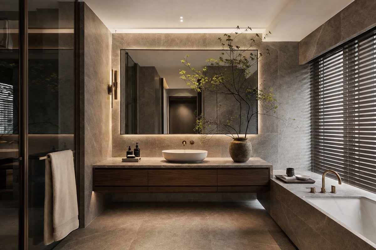 Concept rendering of refined stone bathroom detailing